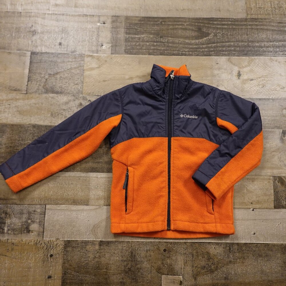 Columbia Fleece Jacket Orange/Navy Full Zip Youth XXS Orange Navy